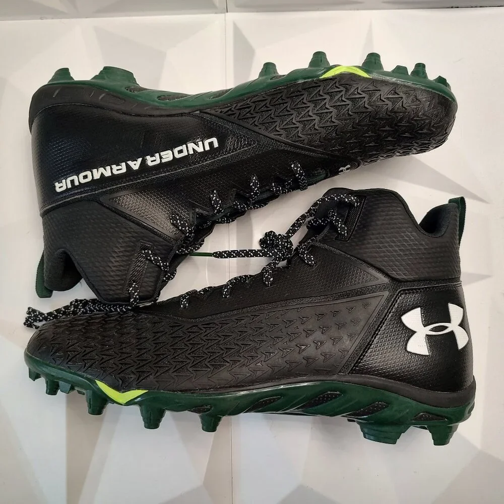 Under Armour Mens Football Cleat 16 Black Green Shoe Lacrosse Spine Hammer - Picture 2 of 9
